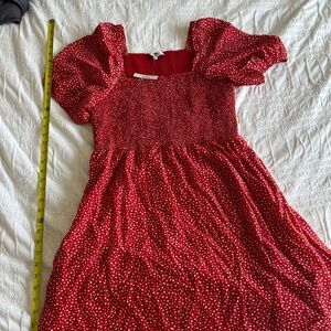 NWT Madewell Silk Lucie Puff-Sleeve Smocked Mini Dress Red Never Worn